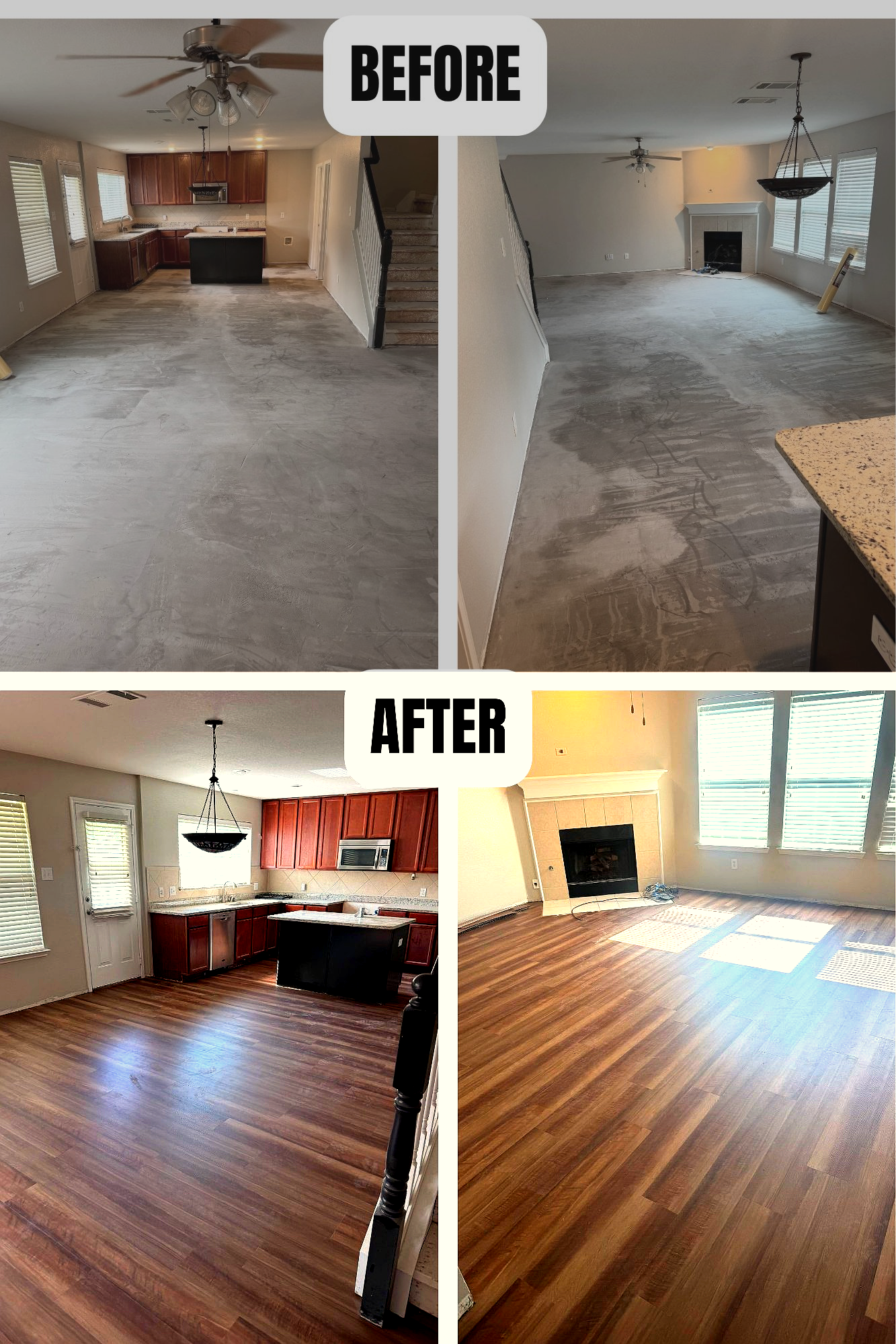 Before and after flooring transformation by LJ's Flooring